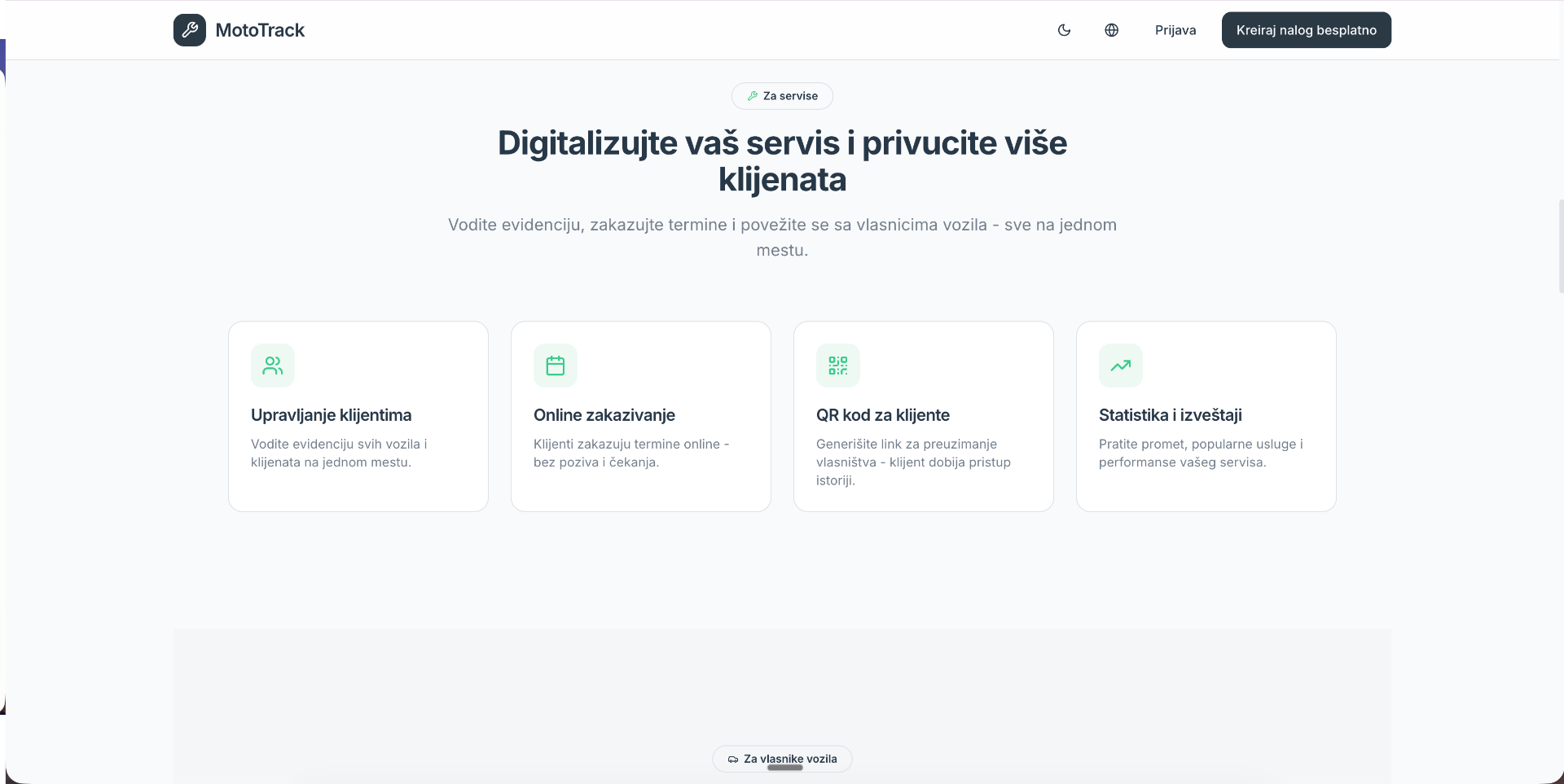 MotoTrack features for service centers
