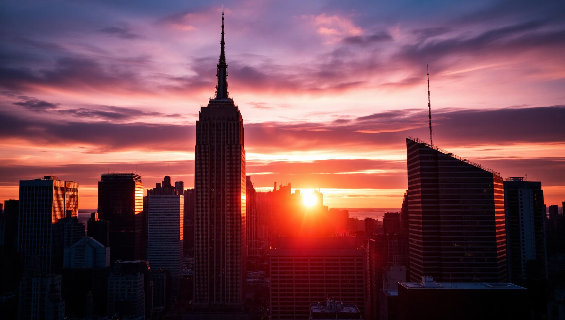 New York City skyline at sunset